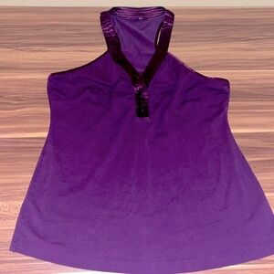 Purple racer back tank top With satin  trim around V-neck